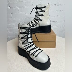 FP Free People | Boots | Simone White Leather Suede Wedge Boot | Size 37 | 6.5/7